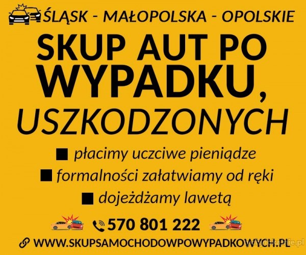 Skup samochodów po wypadku Dojeżdzamy lawetą Małopolska,Śląsk, Opolskie